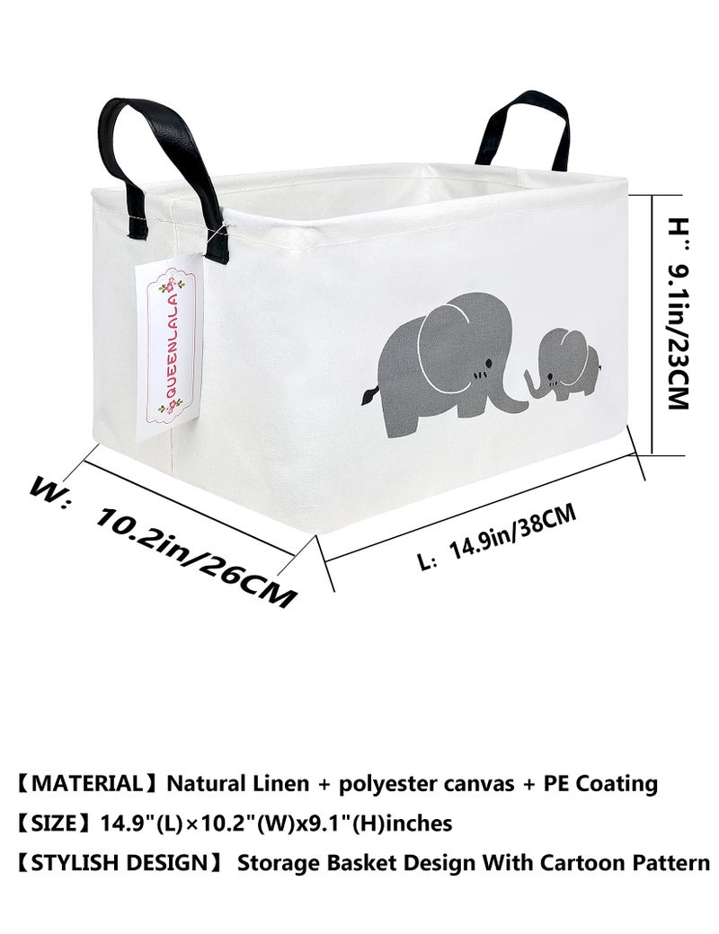 QUEENLALA Rectangular Laundry Hamper/Foldable Nursery Laundry Basket for Organizing/Storage Bin Baskets/Children Toy Office Bedroom/Toy Bin Closet Shelf Basketsï¼ˆRec-Parent-child elephantï¼‰ - Image 2